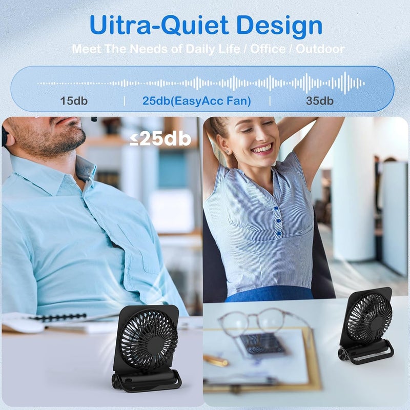 EasyAcc Small Desk Fan Personal Fan, 2000mAh Battery Quiet Mini Desktop Fan Portable Rechargeable Fan for Cruise, Travel Office Pet Cooling Hot Flashes Travel Essentials - Image 5